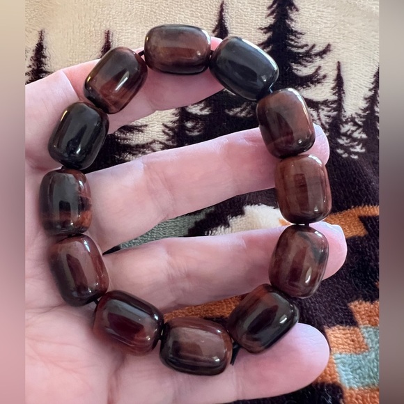 ❤️ Gorgeous Natural Barrel Red  Tiger Eye Bracelet 12x18mm Beads 48gm - Picture 2 of 11